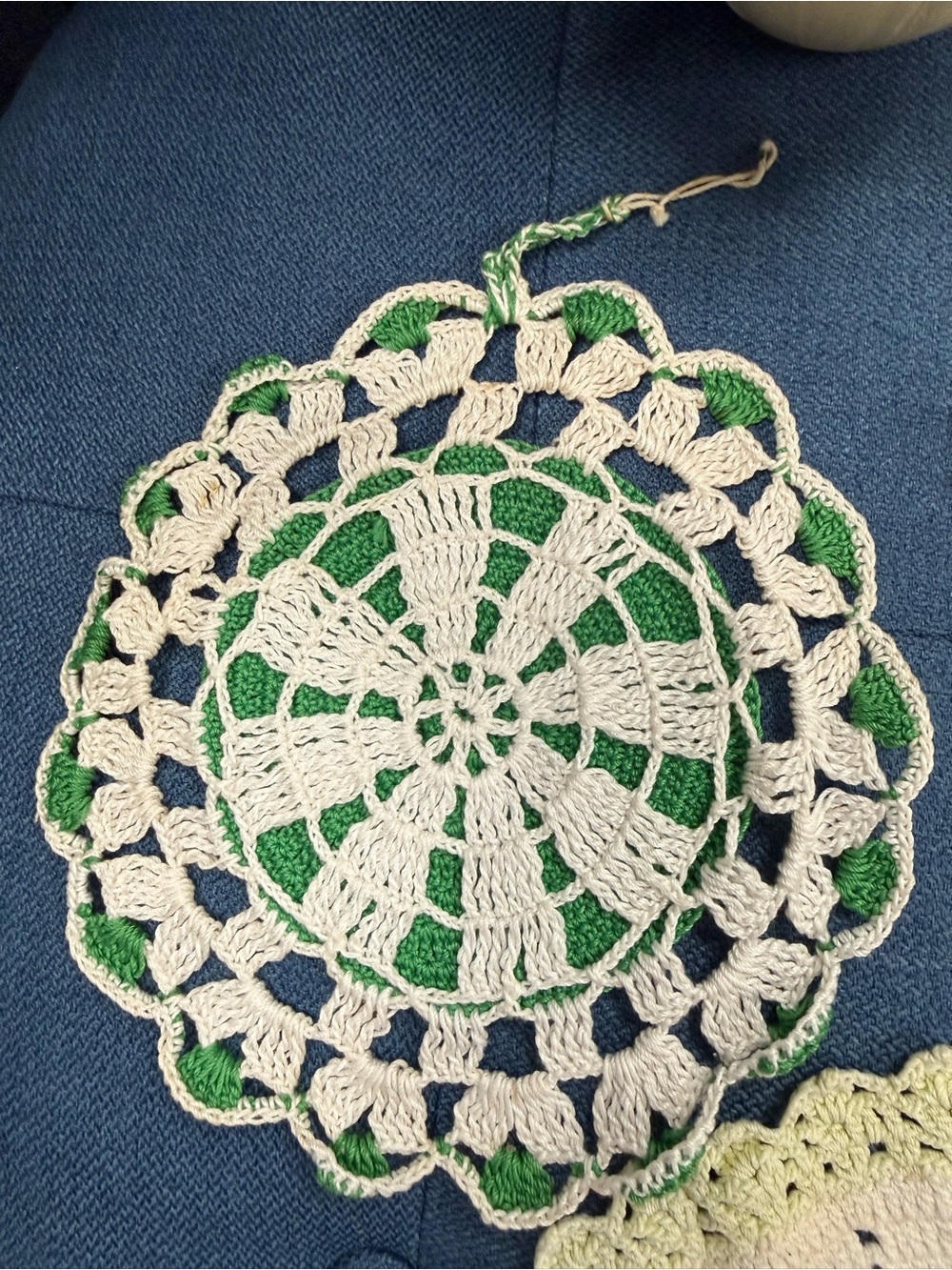 Vintage Handmade Crochet Round Doilies in Green and Cream set of 3 - Picture 8 of 10